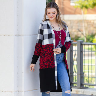 Plaid and Leopard Cardigan