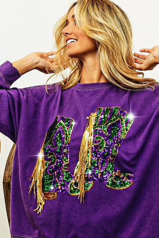 Fringed Mardi Gras Pullover Top