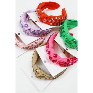 Vivid Color Jeweled Embellished Knotted Headband