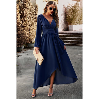 Elegant Deep V High Waist Tunics Long A Line Dress