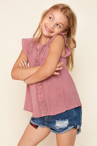 Girls Crochet Flutter Sleeve Top