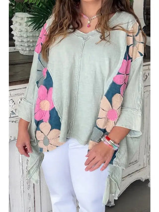 Floral Colorblock High Low Top Plus Size