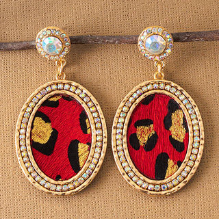 Rhinestone & Animal Hide Earrings