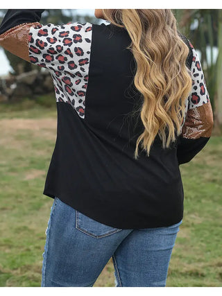 Leopard Sequin Long Sleeve Top Plus Size