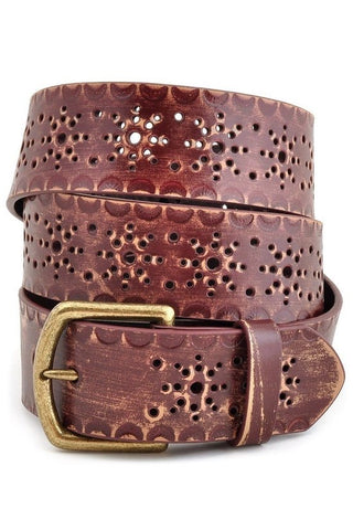 Floral Etched Belt-Brown : L