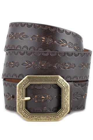 Floral Etched Belt-Black : L