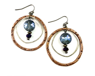 Earrings w glass Dangling Hoop