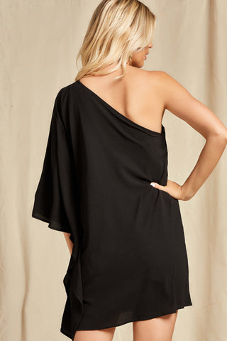 One Side Shoulder Dress-Black