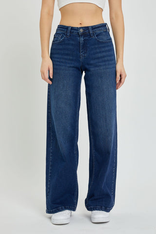 Med Rise Wide Leg Jeans