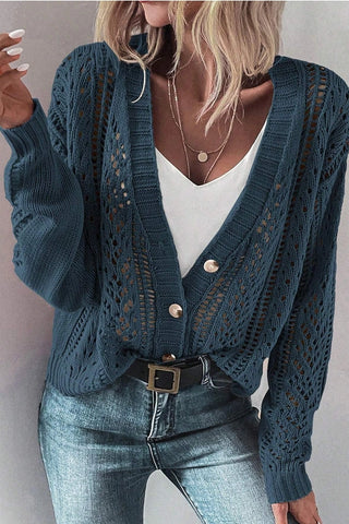 Hollowed Knit Buttoned Sweater Cardigan