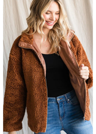 Faux Fur Jacket-Brown