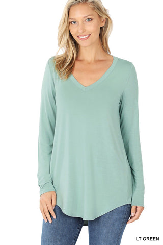 Plus Luxe Long sleeve V neck Dolphin Hem Top