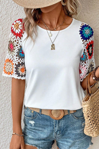 Floral Crochet Short Sleeve Top